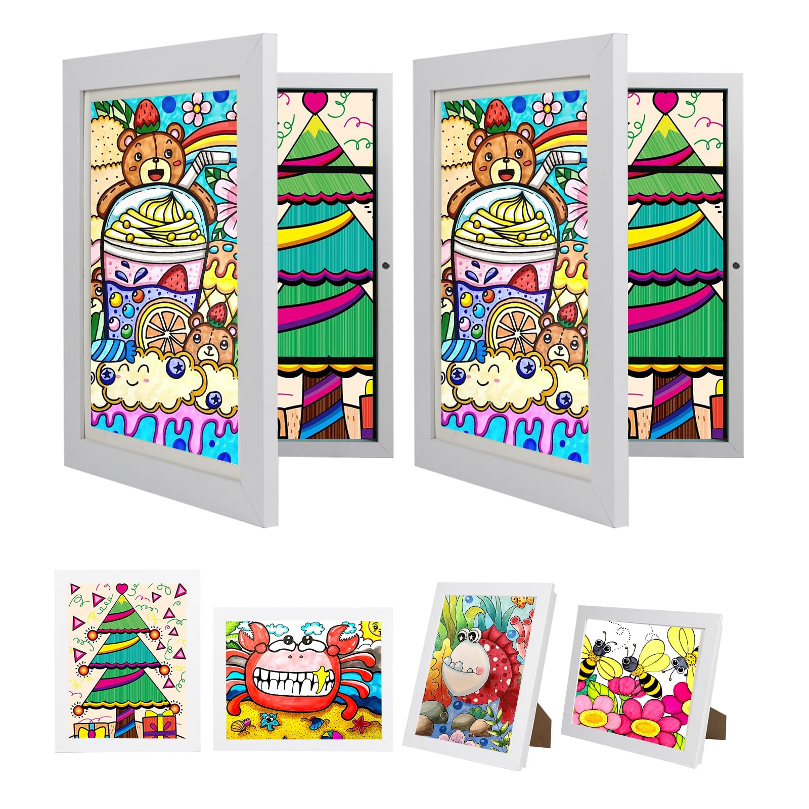 wesellcan 2Pack Kids Artwork Frames Changeable -Kids Art Frame,Kids Art Frames Front Opening Holds 150,8.5x11 White Rows Childrens Art Frame for Storage Kids Art,Picture Frame for Display Kid Art Work