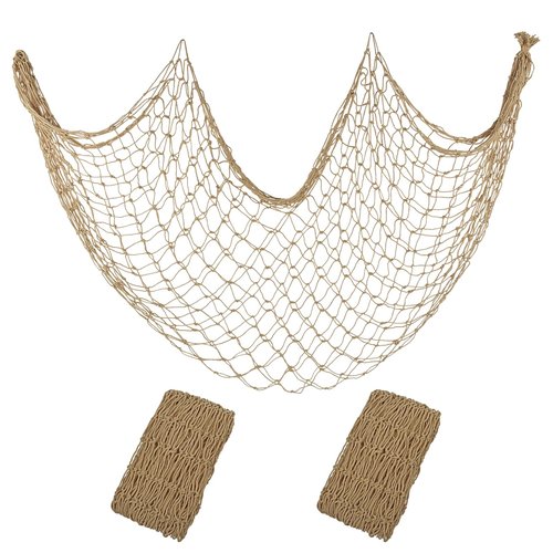 Patioland Decorative Fishing Net 2 Pack, 80x40 Inch Large Caramel Fish Net Decor for Wall, Photo Display, Nautical Mermaid Pirate Ocean Themed Beach Hawaii Under the Sea Party Decorations