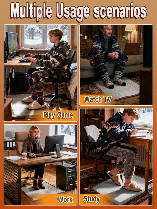 19.7x21.7in Heated Floor Mat - Foot Warmer Under Desk, 110V Electric Heating Pad with 3 Timers & 10 Adjustable Temperatures for Winter Home Office (Gray)