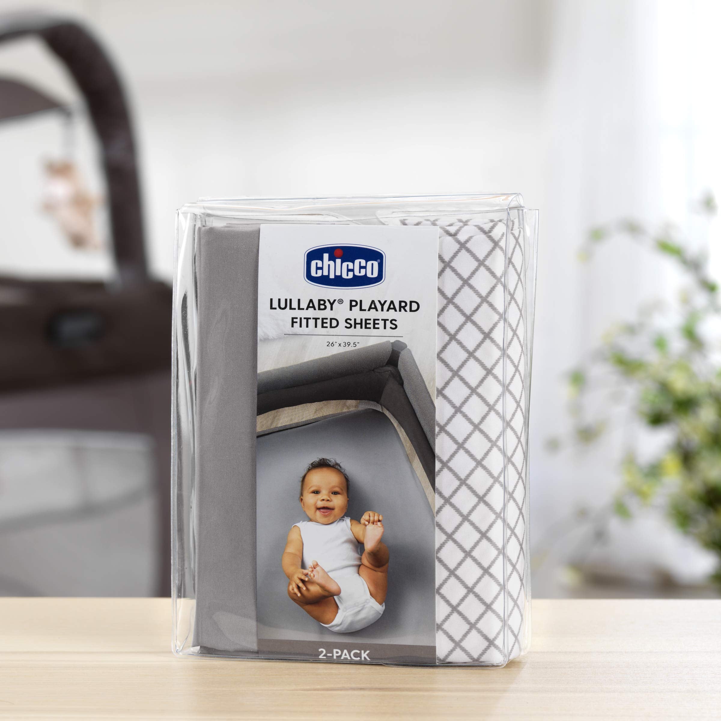 Chicco Lullaby Playard Sheets - Grey Diamond 2-Pack, Grey/White