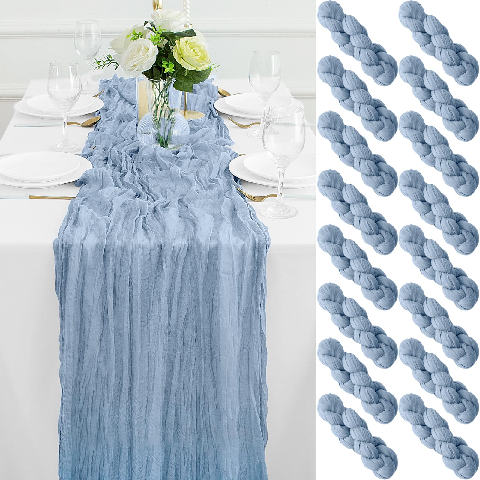 2Pack Dusty Blue Table Runner 10FT Dusty Blue Cheesecloth Table Runner 35x120Inch Long Boho Table Runners Rustic Gauze Table Runners for Party Wedding Bridal Shower Baby Shower Decorations