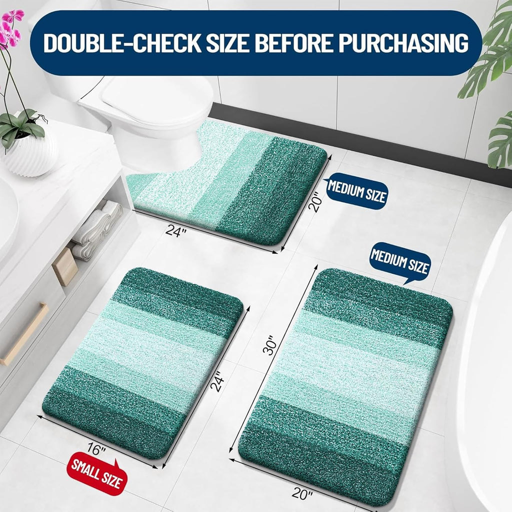 OLANLY Luxury Toilet Rugs - Extra Soft Microfiber U-Shaped Bath Mat 24x20 | Non-Slip & Machine Washable in Blackish Green