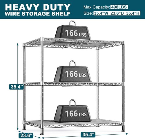 DurayLoly 3-Tier Adjustable Metal Shelving - Heavy Duty Wire Storage Rack | 35.4"W x 23.6"D x 35.4"H, Tool-Free Assembly, Chrome Finish