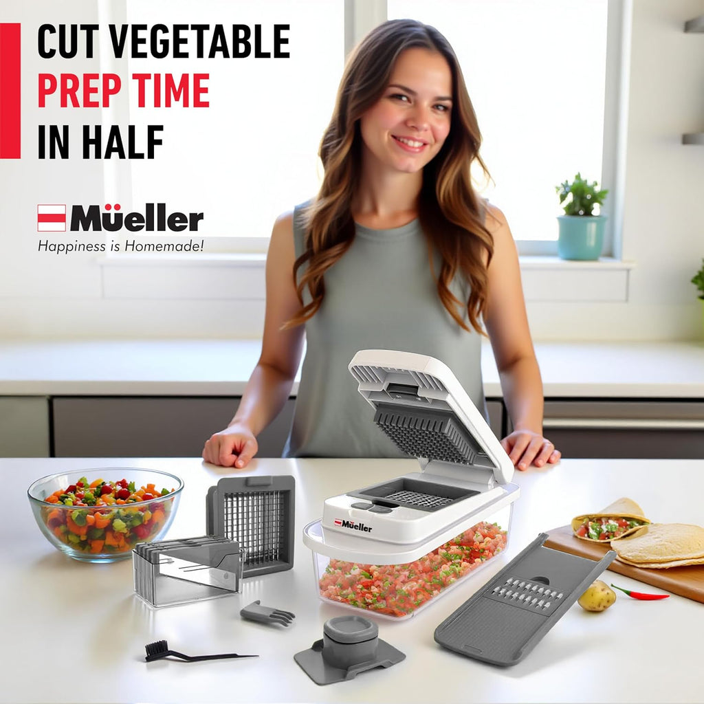 Mueller Vegetable Chopper - 10-in-1 Mandoline Slicer with 8 Blades & Container for Easy Food Prep