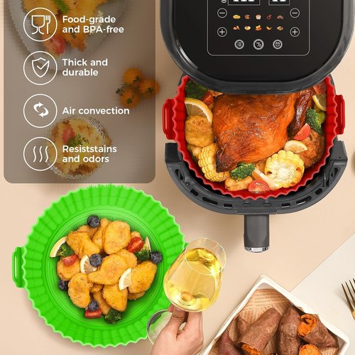 Buauty 3-Pack Air Fryer Silicone Liners - 8-Inch Reusable Food-Grade Silicone Baking Accessories