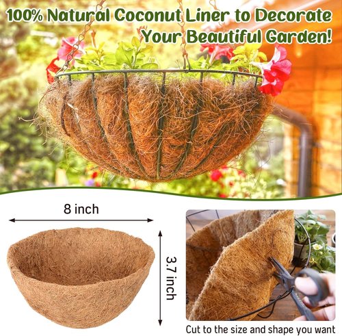 Legigo 8-Inch Coco Liners - 100% Natural Coconut Fiber Replacement for Hanging Baskets | 6 Pack