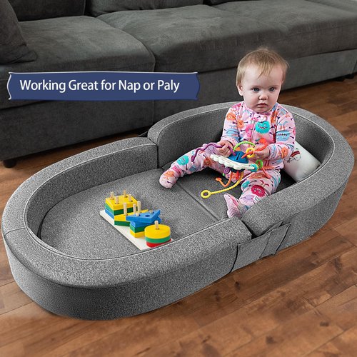 RONBEI Toddler Travel Bed, 2-in-1 Kids Travel Beds Sofa Chair, Foldable Portable Toddler Bed