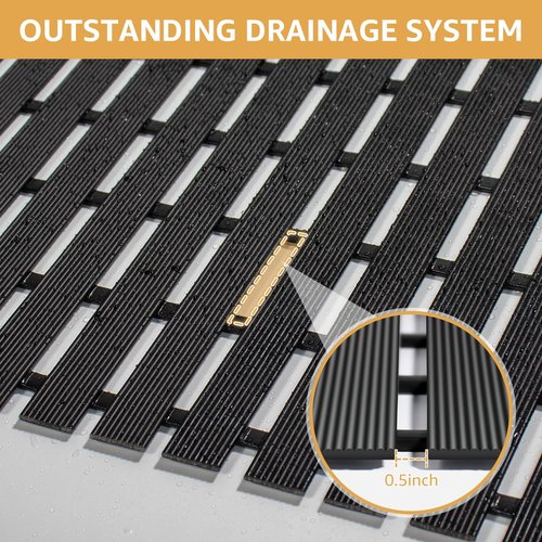 Yolife PVC Large Shower Mat, 35.4 × 24 Inch Non Suction Cup Non Slip Shower Floor Mat, Easy to Cut & Curlable Stand Up Shower Stall Mat, Heavy Duty Bath Shower Mats for Inside Shower