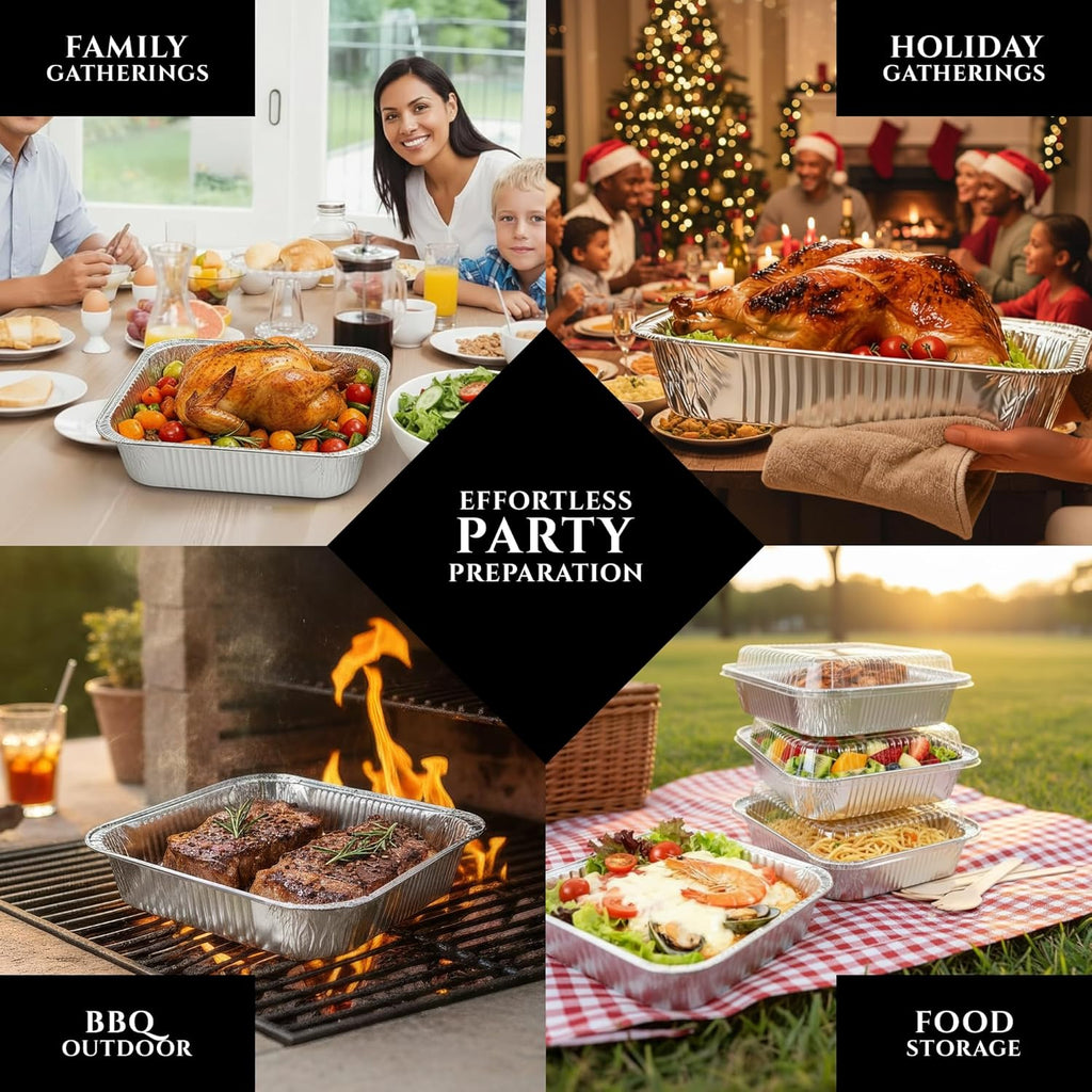 Primo Lines Aluminum Foil Disposable Pans - 40 Pack 8″×8″ Oven-Safe & Leak-Proof Trays for Meal Prep & Catering