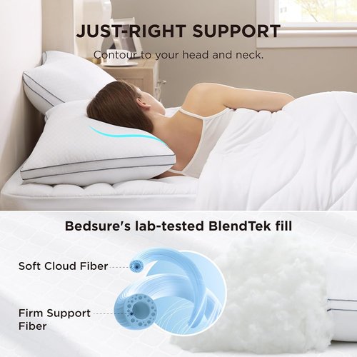 Bedsure Queen Pillows Set of 2 - Fluffy Hotel Quality Pillows with Gusseted Support | Diamond Quilted Design
