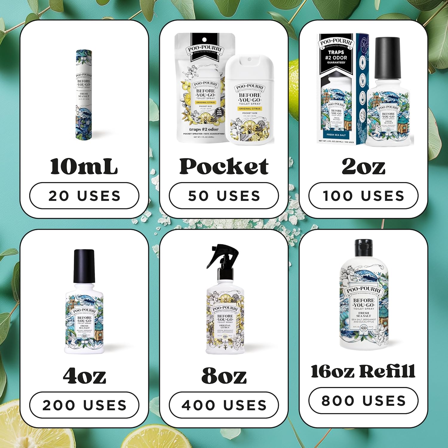 Poo-Pourri Before-You-Go Toilet Spray - Fresh Sea Salt Scent | 4 Fl Oz, Plant-Based Deodorizer (Pack of 2)