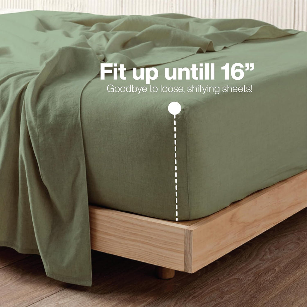 QUEENSBAY Queen Sheets Set - 4-Piece Super Soft Microfiber Bedding | 16-Inch Deep Pocket, Cooling, Wrinkle-Free, Sage Green