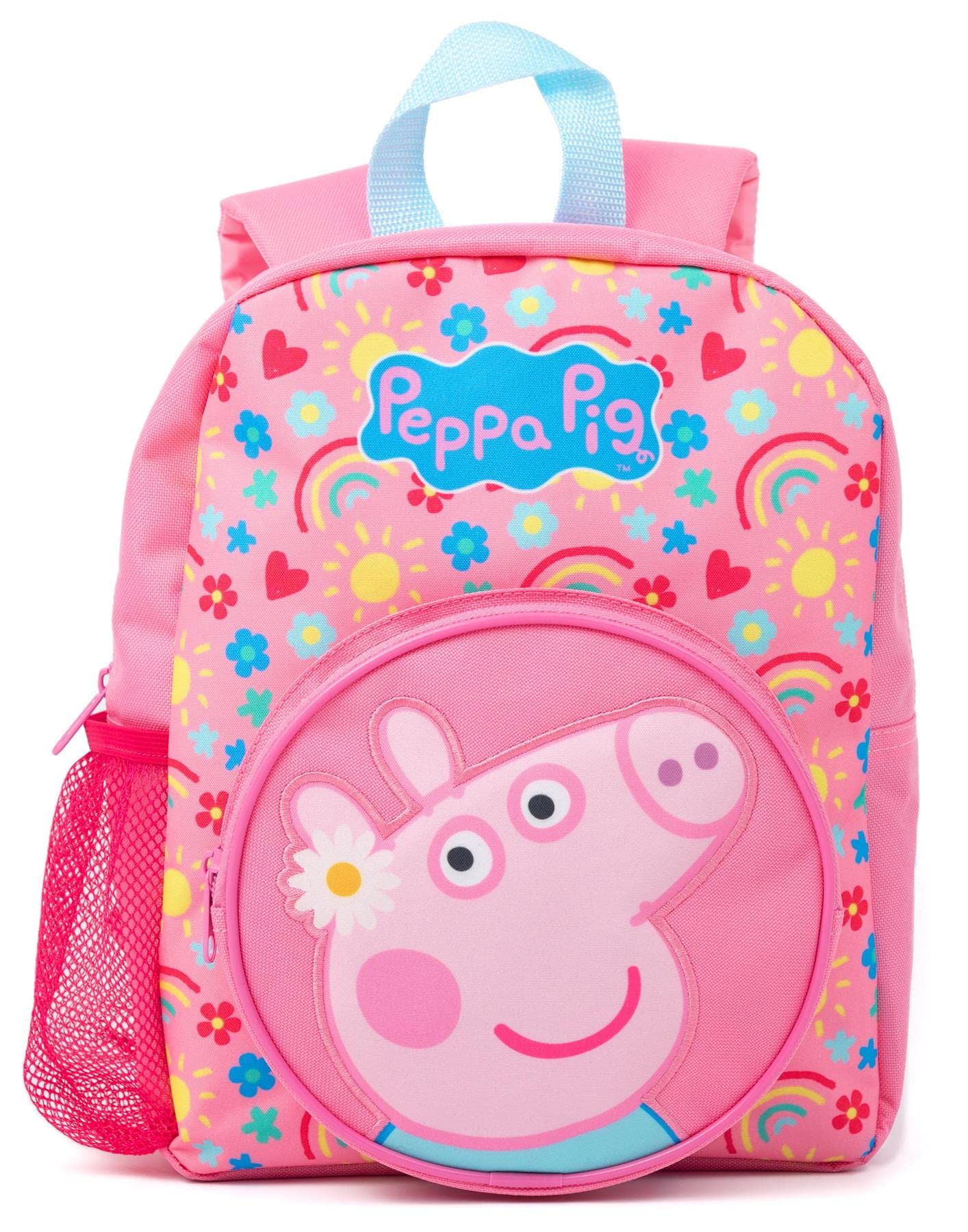 Peppa Pig Girls 4 Piece Backpack Set | Kids Pink Rucksack Bundle with School Bag, Pencil Case, Lunch Bag & Water Bottle