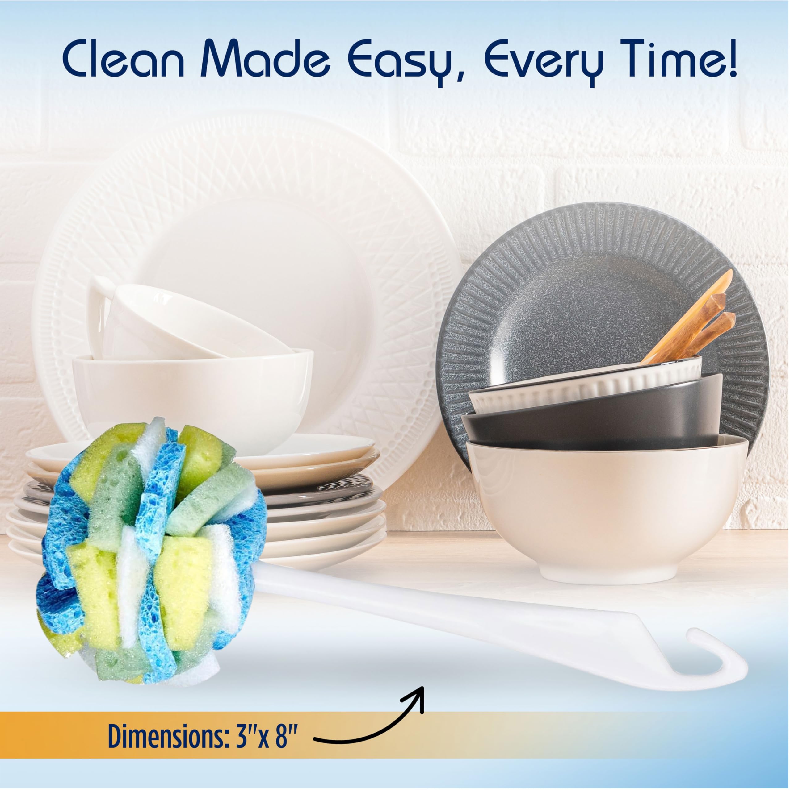 Compac Home Dish Wand Plus Cello, Foam & Scour Sponge Petals Brush and Clean Dishes, Pots, Bottles, & Glassware, 2 Count