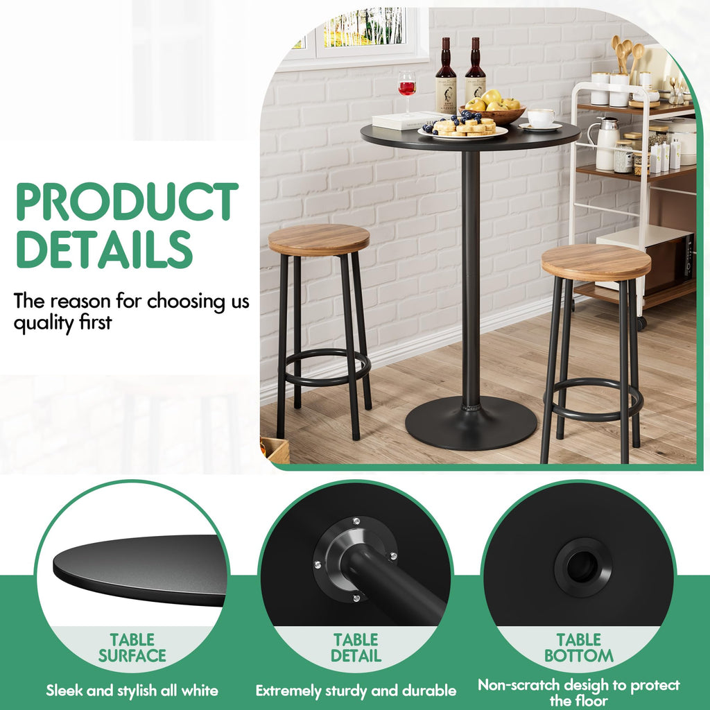 Shahoo Round Bar Table, Cocktail Table with Metal Base & MDF Top, Counter Height Pub Table for Dining Room, Living Room, Kitchen, Bar, Pub, Cafe, Black