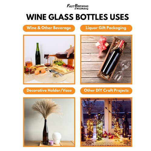FastRack 750ml Glass Bordeaux Wine Bottle includes Black PLASTIC Caps - 4 Cases of 12 (48 Bottles) - Clear/Flint (Flat-Bottomed - SCREW TOP)