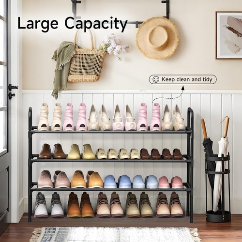 isightguard Long Shoe Rack for Closet - 3 Tier Shoe Organizer Storage for Entryway, Front Door Entrance, Metal Frame, Non-Woven Fabric Shelves, 10.8“ D x 40.2” W x 25.8” H