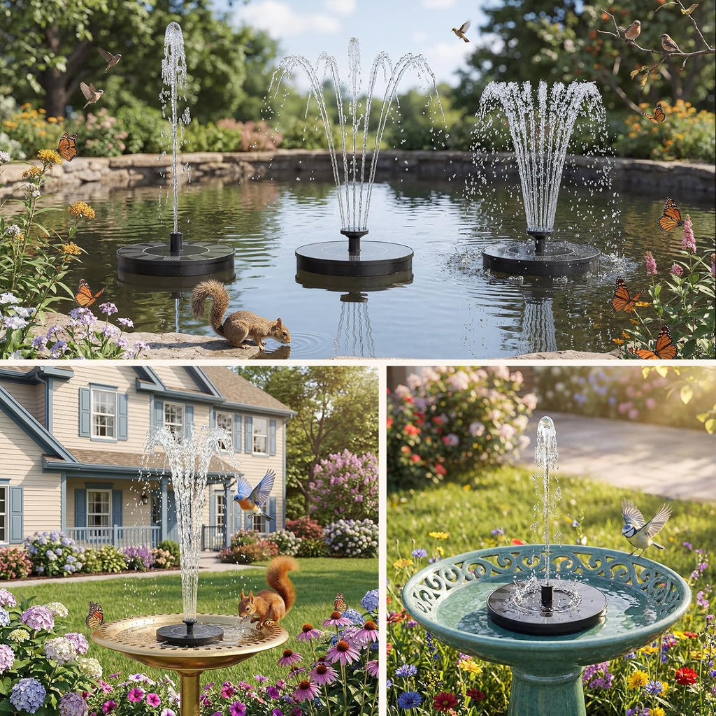 AMZtime Solar Fountain - Mini Solar Powered Water Pump for Bird Bath, Garden, Pond & Pool
