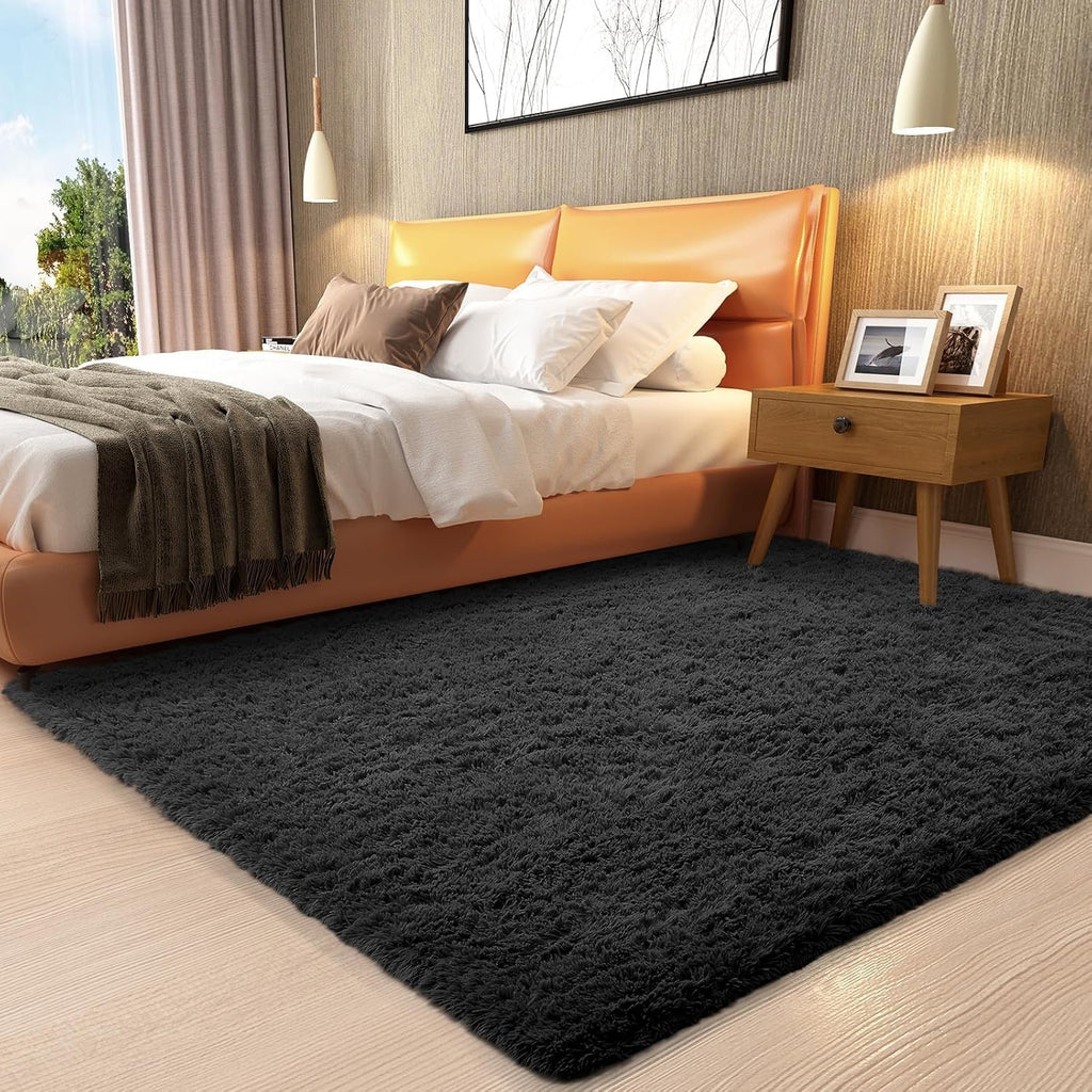 Ophanie 3x5 Black Area Rug - Soft Non-Slip Shaggy Carpet for Dorm & Bedroom Decor