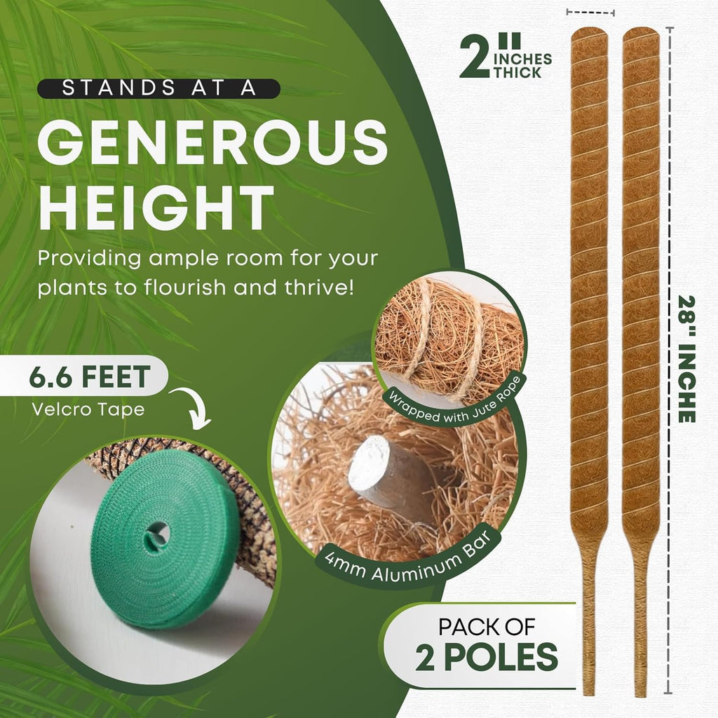 Skiennix 28 Inch Bendable Moss Pole - Indoor Plant Support Stakes | Handmade Coco Coir for Climbing Plants