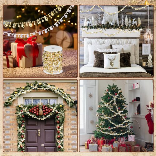 16 Feet Christmas Garland Christmas Tree Crystal Beads Garland Clear Iridescent Large Twinkle Ice Double Twist Christmas Tree Garland Perfect for Winter and Xmax Tree Decorations and Home Décor (Gold)