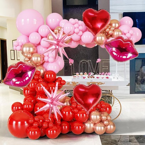 BlissBash Red Lips, Red Heart, Pink Star Foil Balloons for Y2K Party Balloons, Valentine's Day Decorations, 2000s Theme Party Décor, Galentines Day,Bachelorette & Bridal Shower Balloons, Wedding Party