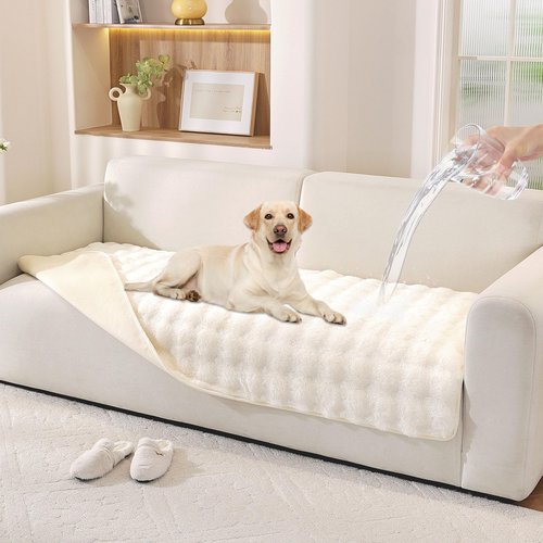 Hittun Waterproof Dog Bed Cover Non Slip Couch Covers for Dogs Washable Soft Faux Fur Sofa Cover Couch Covers for 3 Cushion Couch Sofa Pet Friendly (Off White)
