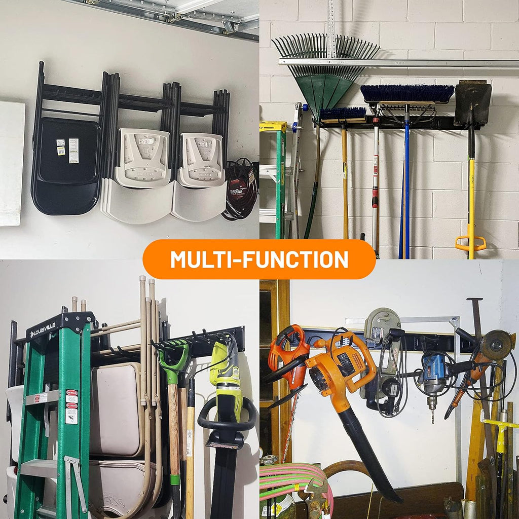 Wallmaster Garage Storage Organizer - Heavy-Duty Wall Mount Tool Rack with 6 Adjustable Hooks | 48-Inch Tracks, 450lb Capacity