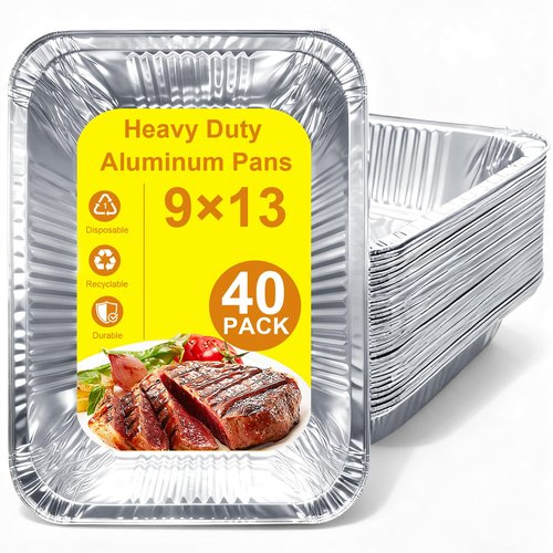 Whaleme Aluminum Foil Pans 9x13 - Disposable Half Size Deep Steam Table Tin Foil Pans for Oven Baking Cake, Roasting Turkey, Food Prepping, Storing, Freezing, Chafing (40 Pack)