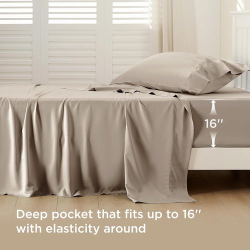 Bedsure Cooling Sheets - Twin XL Bamboo Rayon | Breathable, Soft & Deep Pocket Up to 16" - Simply Taupe