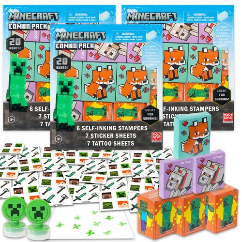 Minecraft Party Favors Bulk Set ~ Bundle with 60 Pieces Minecraft Favor Boxes with Stickers, Tattoos and Stampers for Kids Birthday Party | Classroom Prize Boxes