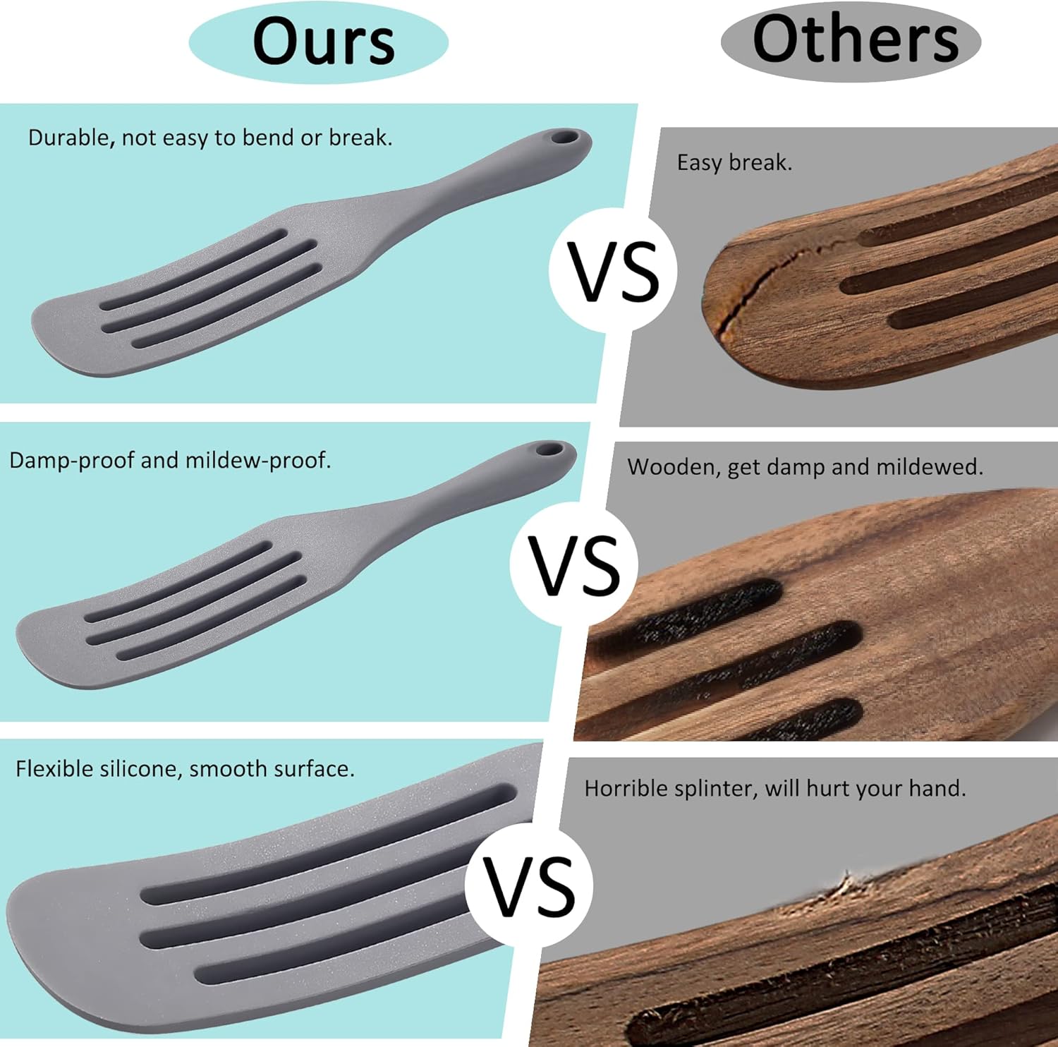 Tongjude Silicone Spurtle Set - 8 Piece Heat Resistant Cooking Utensils for Nonstick Cookware