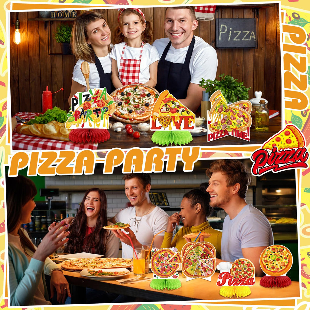 Weekgrat 12 Pcs Pizza Party Decorations Pizza Theme Party Decorations Honeycomb Table Centerpieces for Home Office Birthday Honeycomb Supplies Decor