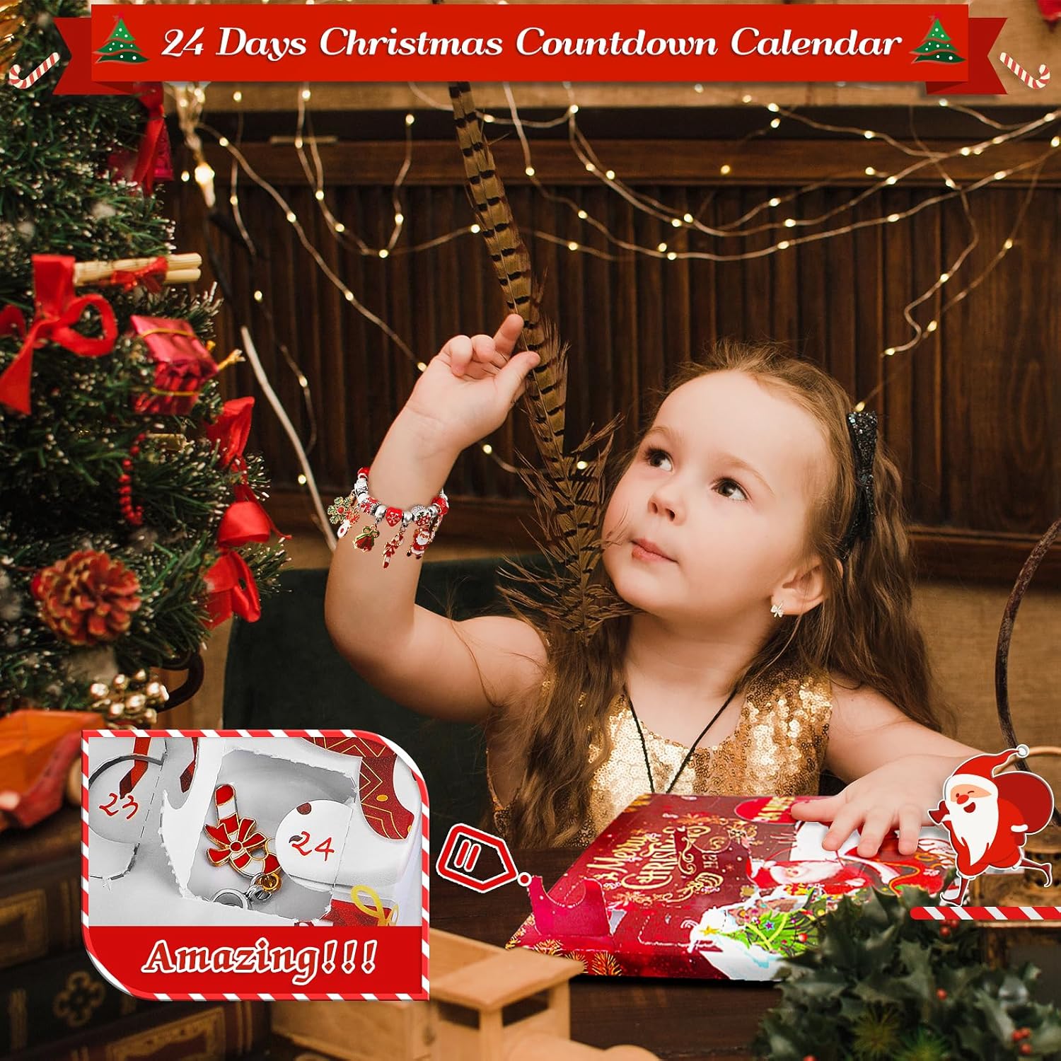 SIXNIE Christmas Advent Calendar - 24-Day Countdown Charm Bracelets Kit for Girls & Teens