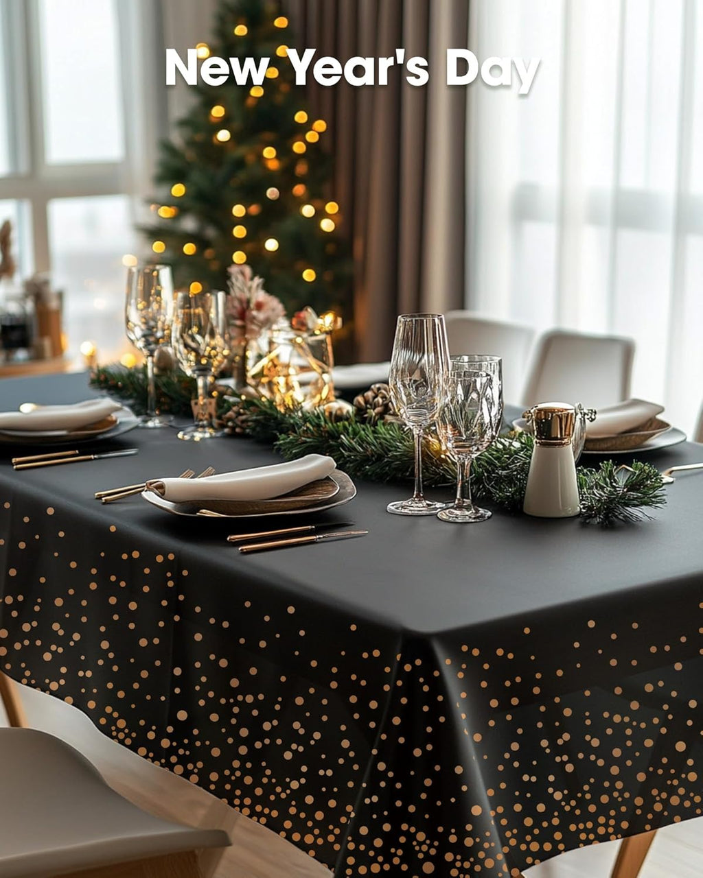 Pureegg Disposable Plastic Tablecloths - Sturdy Leakproof Rectangle Covers | 54 x 108 Inch | Black & Rose Gold - Perfect for Graduation 2026