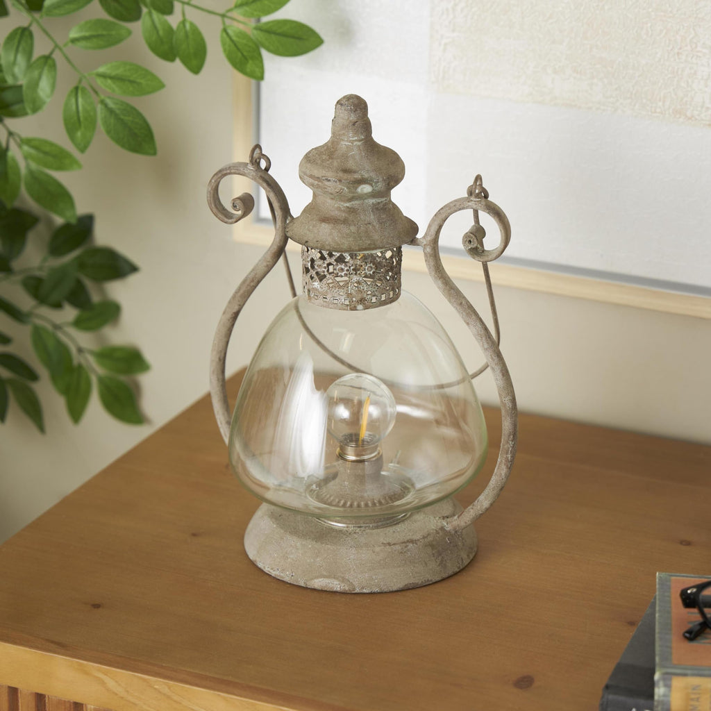 Deco 79 Metal Scroll Indoor Outdoor Candle Lantern Decorative Lantern Candle Holder with Arched Handle, Lantern 9" x 8" x 12", Bronze