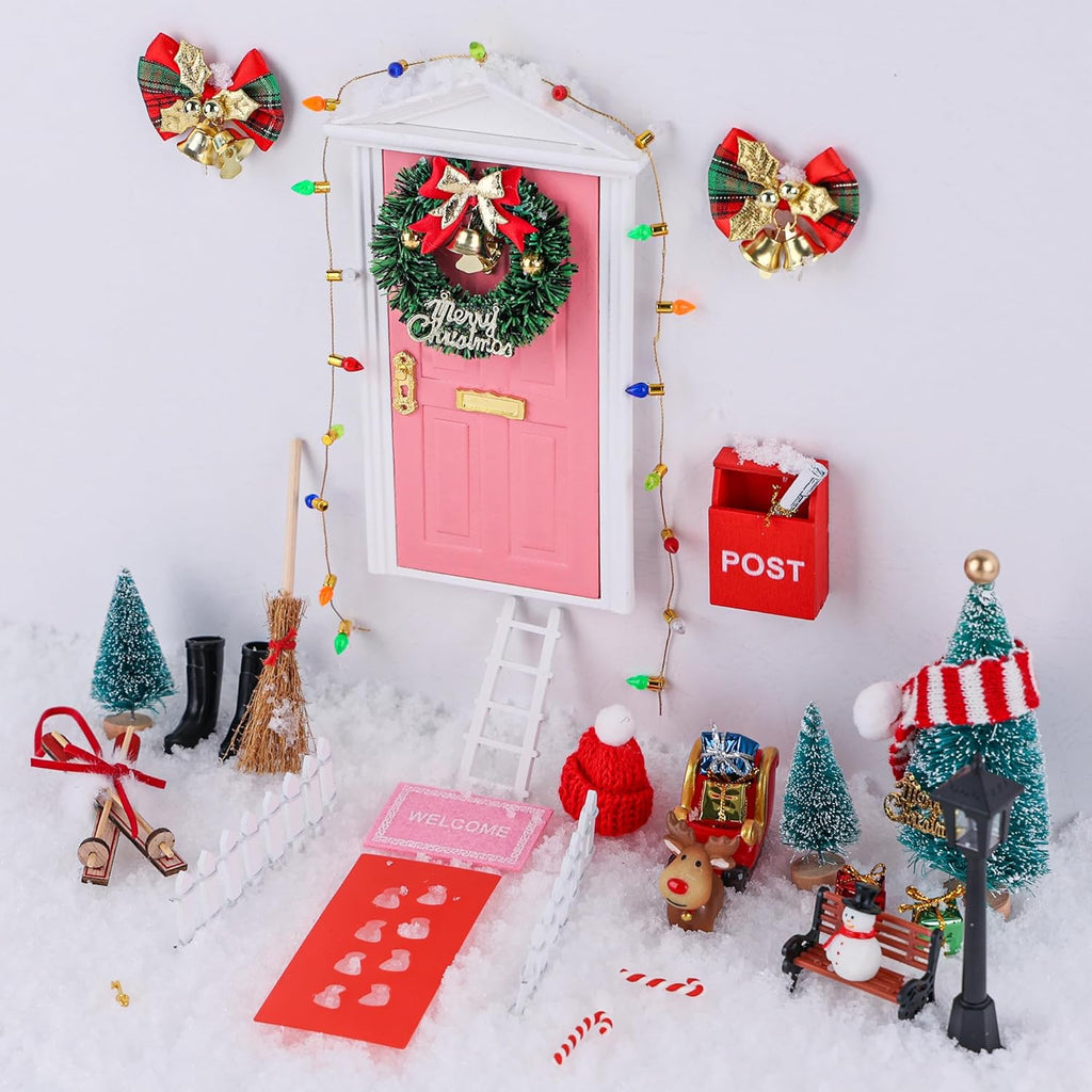 Skiennix Christmas Elf Girl Fairy Door Decor - Miniature Wooden Wall Decoration for Holiday Cheer