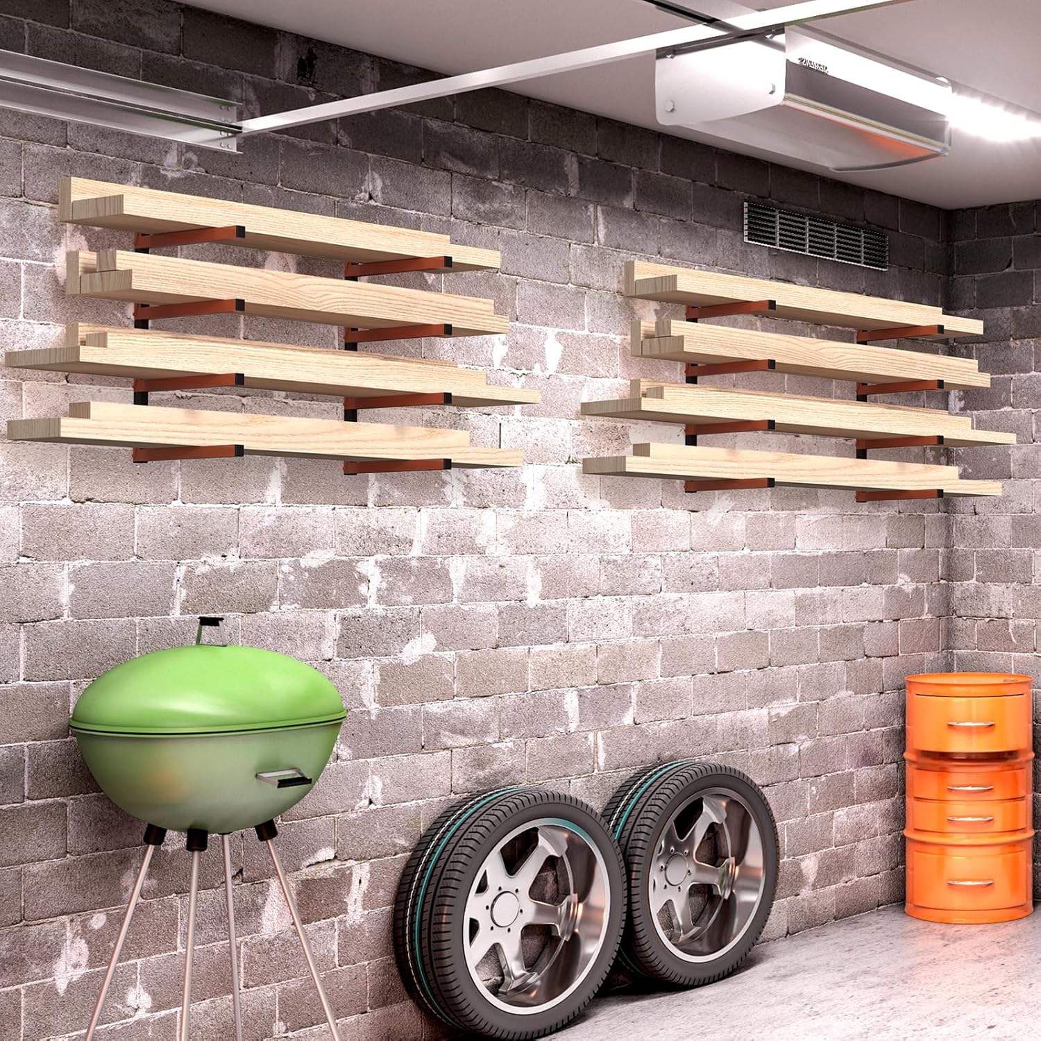 NANANARDOSO Wall Mount Wood Organizer - Heavy-Duty Metal Shelf with 4 Levels | 2-Pack Lumber Racks for Indoor/Outdoor Use