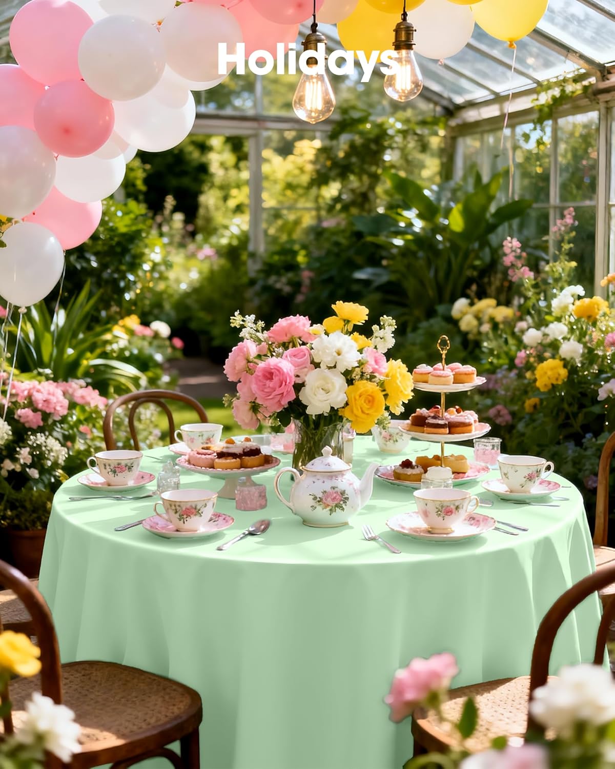 Pureegg Disposable Plastic Tablecloths - 84'' Round, Leakproof & Sturdy, Sage Green - 8 Pack for Easter Parties