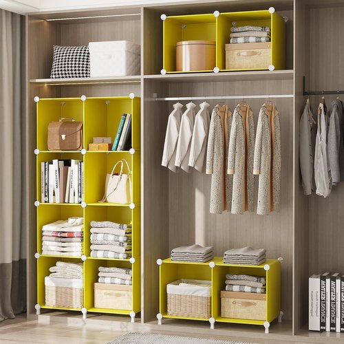 AWTATOS Cube Storage Organizer - 6-Cube DIY Stackable Bookshelf for Bedroom & Home - Yellow