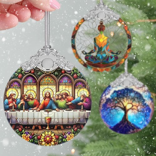 Last Supper Christmas Ornaments - 3" Stained Glass Decor | Perfect Holiday Gift for Religious Believers