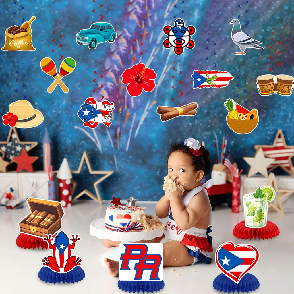 Puerto Rico Birthday Party Decorations, Puerto Rican Flag Banners Party Decorations for Patriotic Anniversary Veterans Day Decor