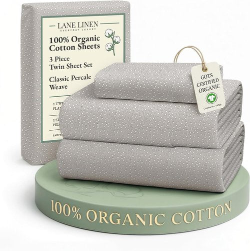 LANE LINEN Organic Cotton Twin Bed Sheet Set - Soft, Breathable, Temperature Regulating | Snowdrop
