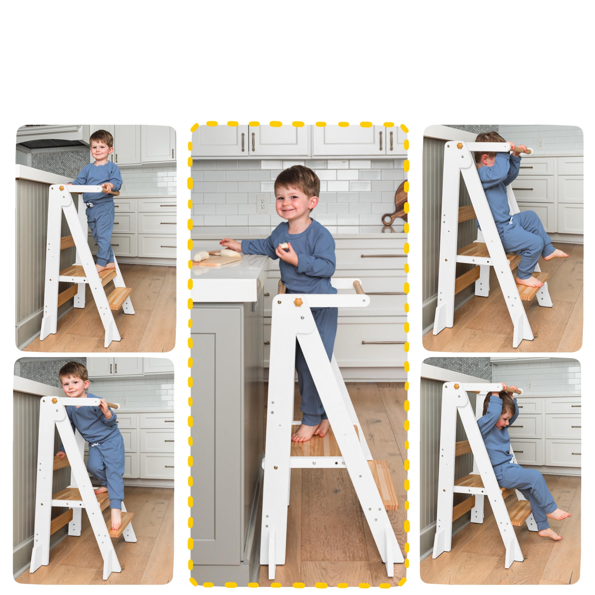 OCODILE Adjustable Foldable Toddler Tower – Folding Tower for Kids | Montessori Toddler Kitchen Step Stool Helper for Independence - White