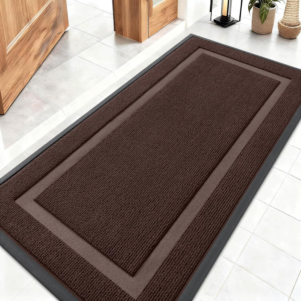 OLANLY Indoor Outdoor Front Door Mat - Waterproof, All-Weather, Easy Clean | 47x23, Dark Brown