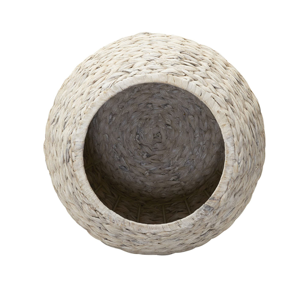 Household Essentials Handwoven Water Hyacinth Barrel Wicker Storage Basket Side Table, Cream Finish