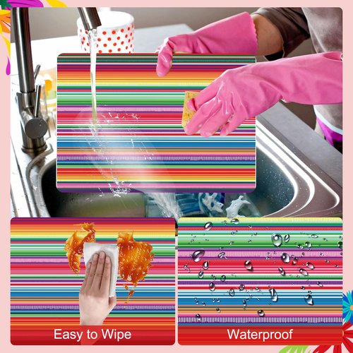 Mexican Fiesta Plastic Placemats Set of 6 Colorful Striped Cinco De Mayo Plastic Place Mats 16x 11 Inch Washable Holiday Vinyl Table Mats for Indoor Outdoor Kitchen Dinner Table Setting