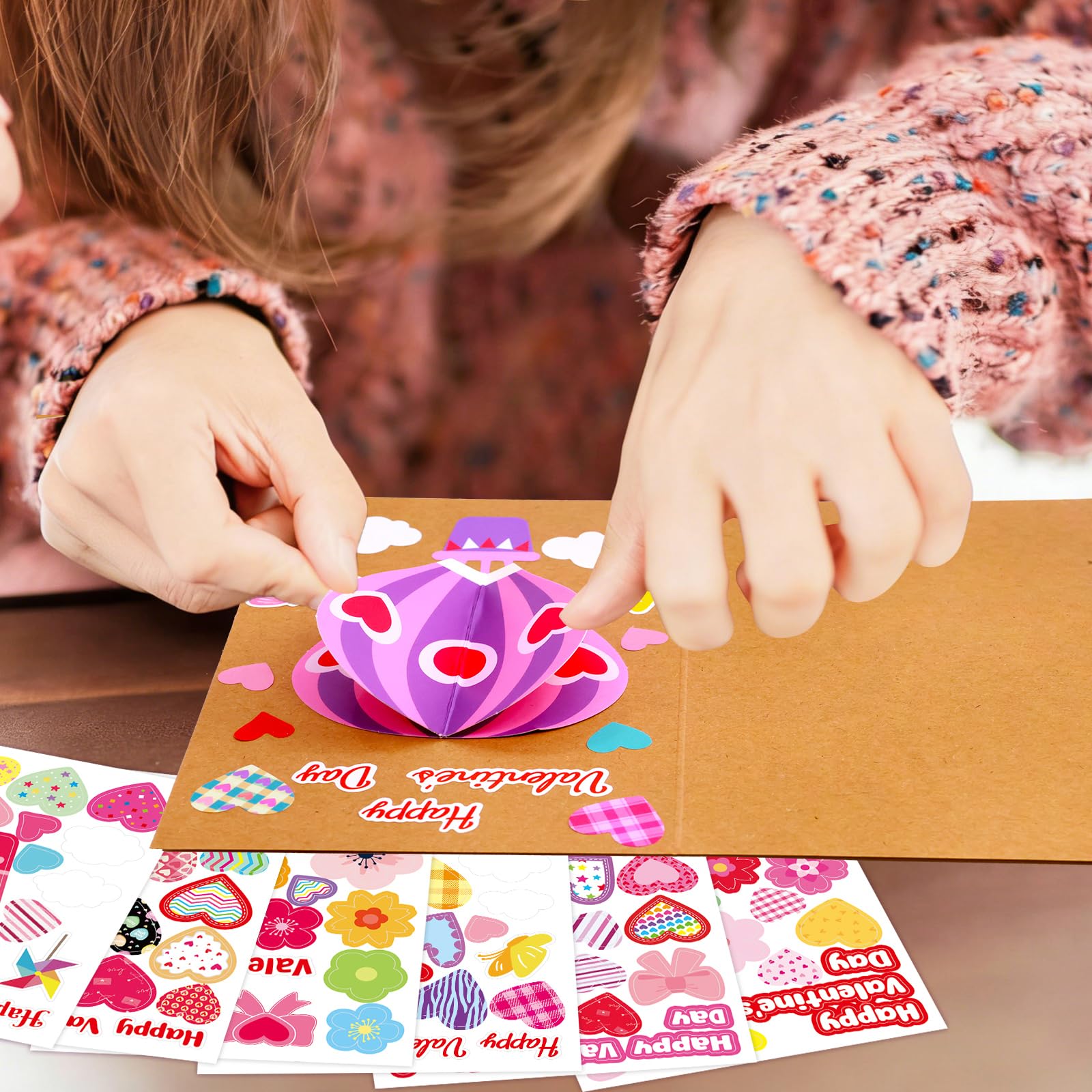 ceiba tree Valentine's Day Crafts for Kids Cards Making Kits DIY 3D Hot Air Balloon Bouquet Greeting Card with Cutouts Sticker and Envelopes Bulk for Classroom Activities Party Favors
