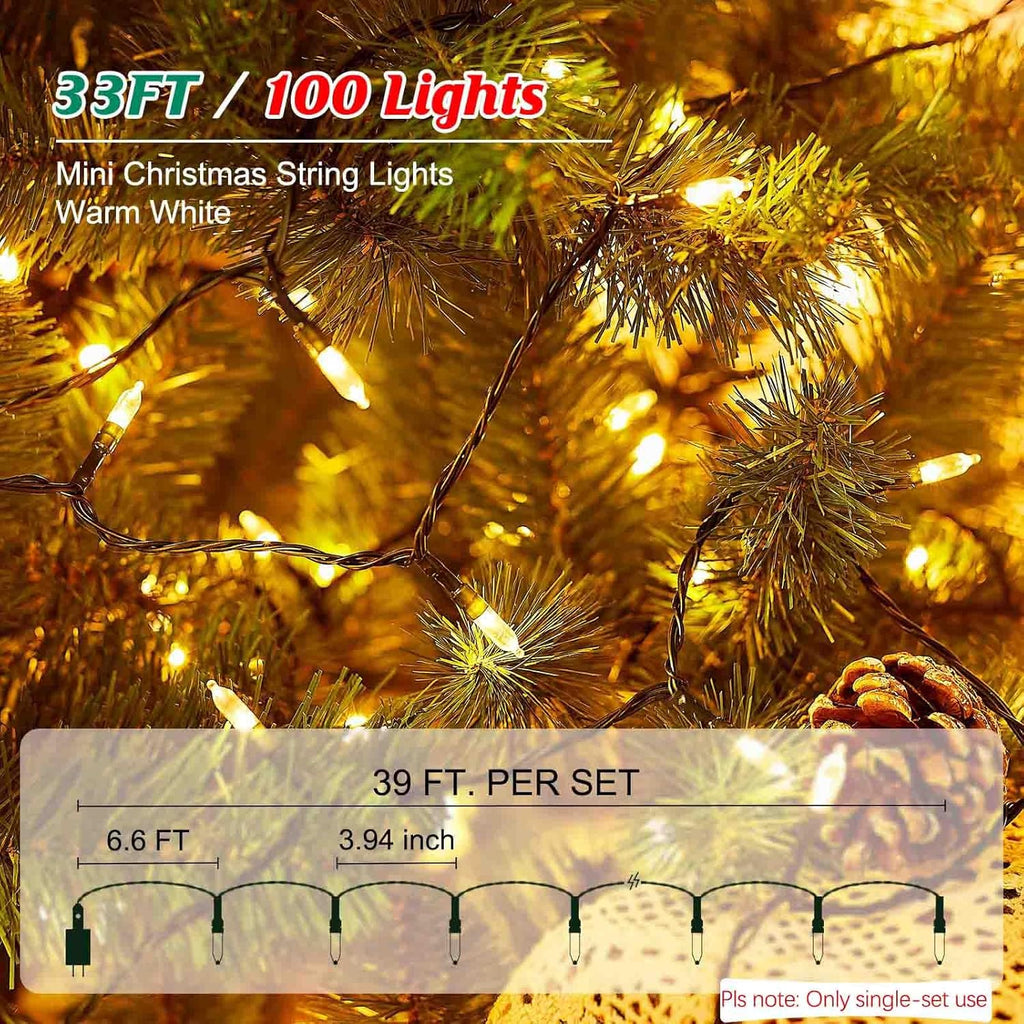 Minetom LED Christmas Lights - 39 FT 100 LED Warm White String Lights with Remote & USB Power