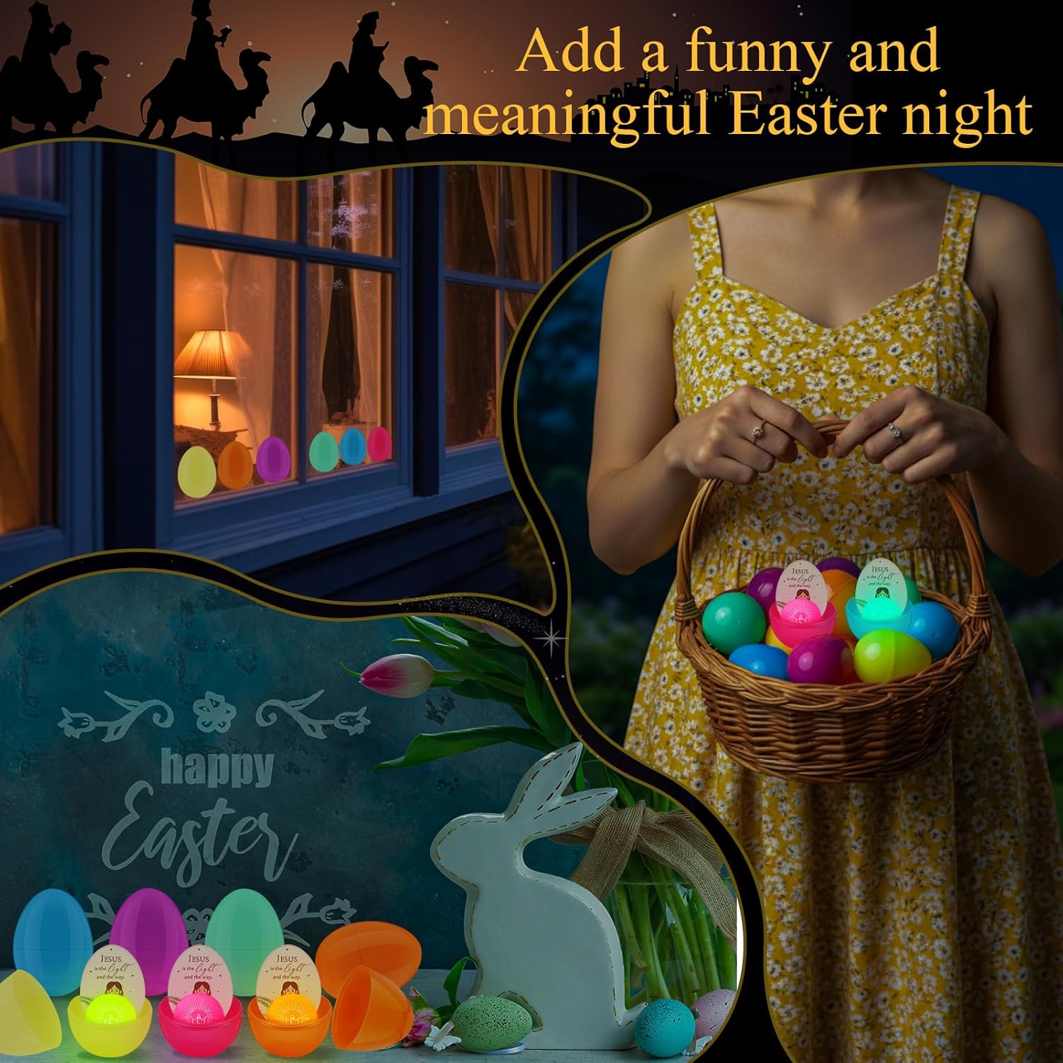 Wettarn 24-Piece Christian Easter Egg Set - Glow in The Dark Bouncy Balls & Cards for Easter Baskets